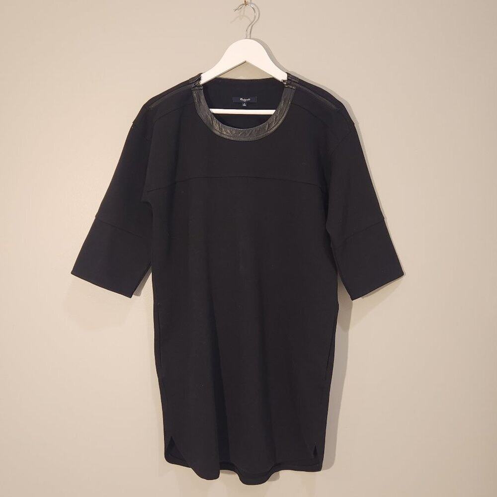 Madewell Leather Trim Pique Ponte Dress Black - Size S